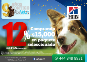12% en Hill's, sobre precio de Médico Veterinario, en compras de paquete seleccionado