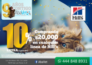 10% en Hill's, sobre precio de Médico Veterinario, en compras libres en toda la línea por 20 mil